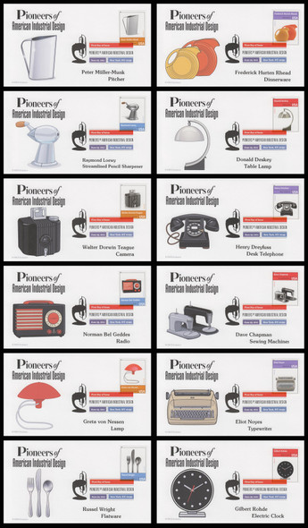 4546 a-l / 44c Pioneers of American Industrial Design 2011 Set of 12 Digital Color Postmark FDCO Exclusive First Day Covers