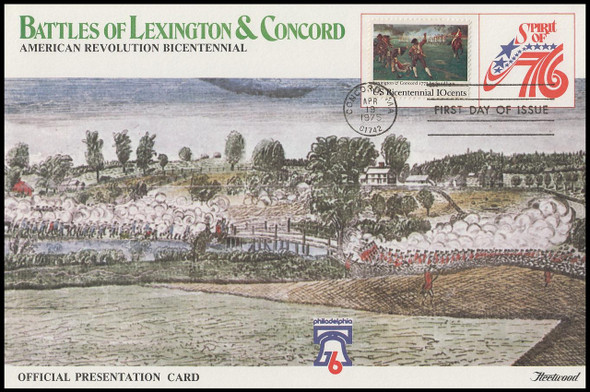 1563 / 10c Concord : Battle of Lexington and Concord 1975 Fleetwood Limited Edition FDOI Presentation Card