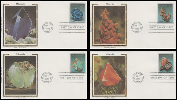 2700 - 2703 / 29c Minerals 1992 Set of 4  Colorano Silk First Day Covers