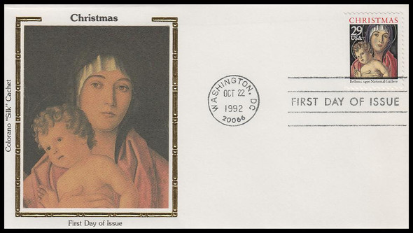 2710a / 29c Madonna and Child Bklt Single : Traditional Christmas 1992 Colorano Silk First Day Cover