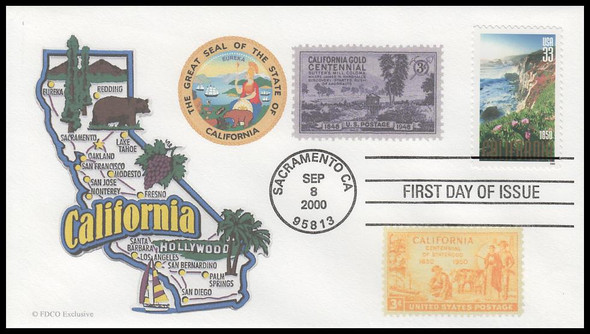 3438 / 33c California Statehood : 150th Anniversary 2000 FDCO Exclusive First Day Cover