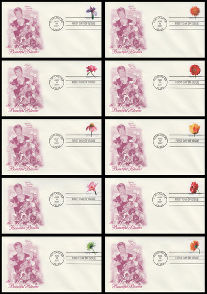 4166 - 4175 / 41c Beautiful Blooms Coil 2007 Set of 10 w/ PNC Artcraft First Day Covers