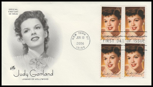 4077 / 39c Judy Garland : Legends of Hollywood Machine Cancel 2006 Block Artcraft FIrst Day Cover