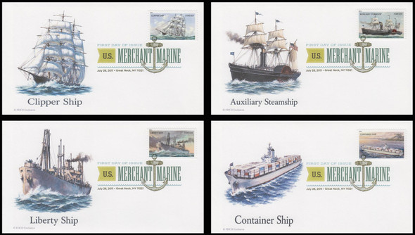 4548 - 4551 / 44c U.S. Merchant Marines 2011 Digital Color Postmark (DCP) Set of 4 FDCO Exclusive FDCs