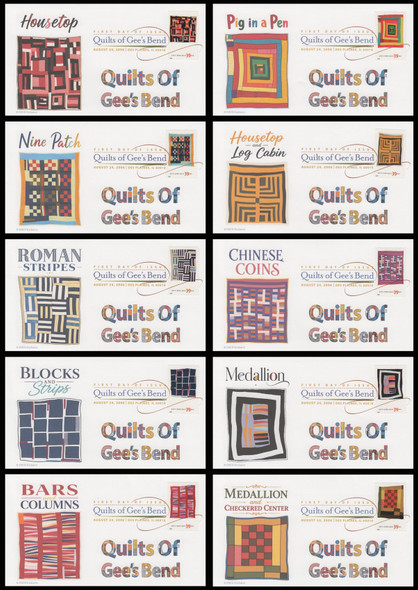 4089 - 4098 / 39c Gee's Bend Quilts 2006 Set of 10 Digital Color Postmark ( DCP ) FDCO Exclusive FDCs