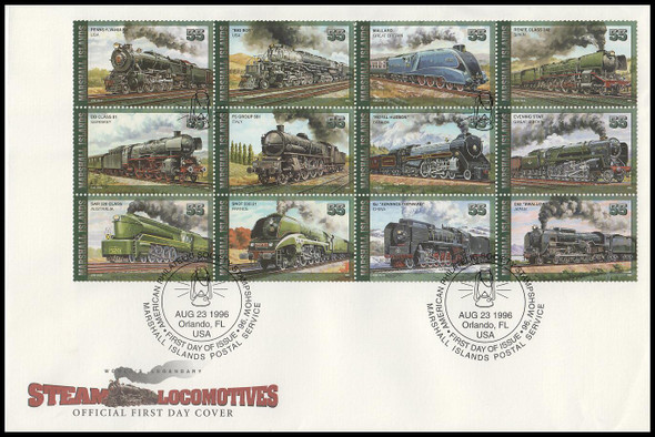 613 a - l / 55c Steam Locomotives Se-Tenant Block 1996 First Day Cover