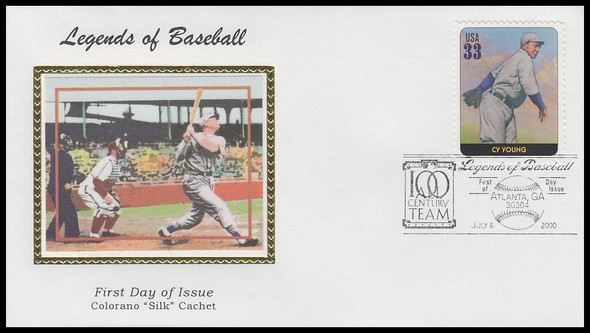 3408m / 33c Cy Young : Legends of Baseball 2000 Colorano Silk First Day Cover