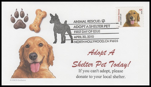 4455 / 44c Golden Retriever : Adopt a Shelter Pet 2010 FDCO Exclusive First Day Cover