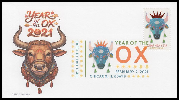 5556 / 55c Year of the Ox : Chinese Lunar New Year 2021 Digital Color Postmark FDCO Exclusive FDC