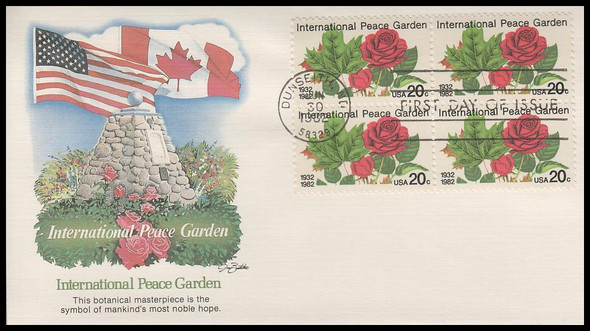 2014 / 20c International Peace Garden Block 1982 Fleetwood First Day Cover