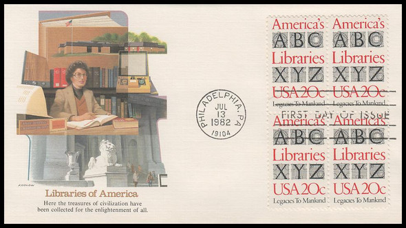 2015 / 20c America's Libraries Block 1982 Fleetwood First Day Cover
