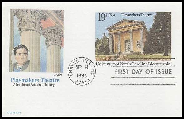 UX170 / 19c Playmakers Theatre : University of North Carolina Bicentennial 1993 Fleetwood FDC Postal Card