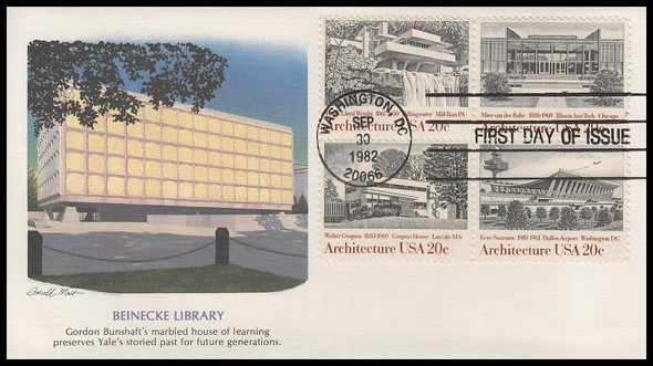 2022a / 20c American Architecture Se-Tenant Block 1982 Fleetwood First Day Cover