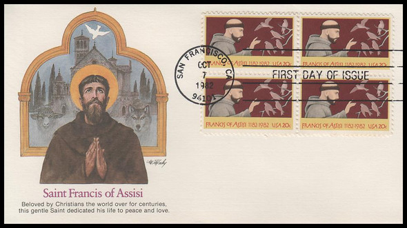 2023 / 20c St. Francis of Assisi Block 1982 Fleetwood First Day Cover
