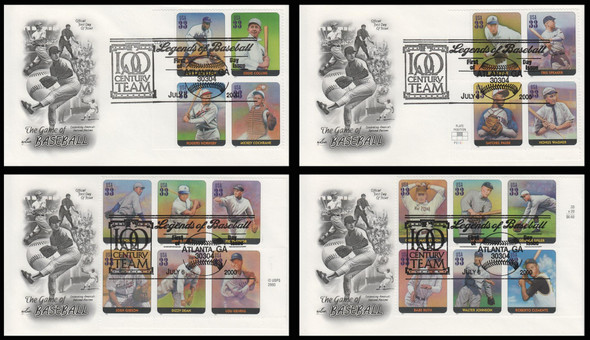 3408a - t  / 33c Legends of Baseball : Greatest Players 2000 All 20 on 4 Artcraft FDCs