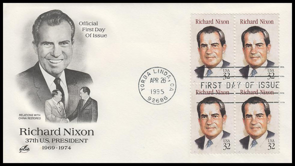 2955 / 32c Richard M. Nixon : President 1995 Block Artcraft First Day Cover