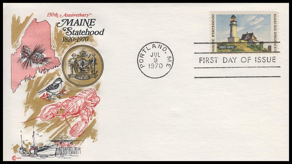 1391 / 6c Maine Satehood 1970 Cover Craft Cachets FDC w / insert card