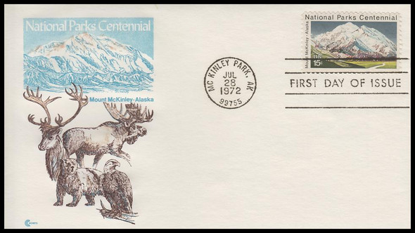 1454 / 15c Mount McKinley : National Parks Centennial 1972 Cover Craft Cachets FDC w / insert card