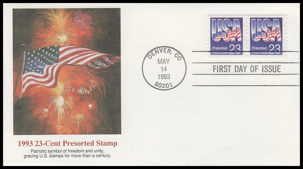 2608 / 23c Reflected US Flag Presorted Stamp Coil Pair 1993 Fleetwood FDC 2608 / 23c Reflected US Flag Presorted Stamp Coil Pair 1993 Fleetwood FDC
