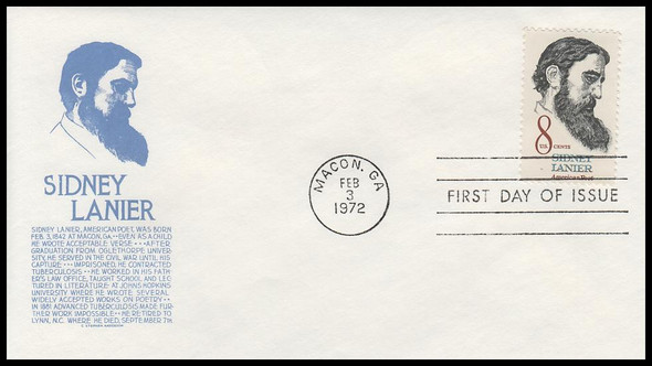 1446 / 8c Sidney Lanier 1972 Anderson First Day Cover