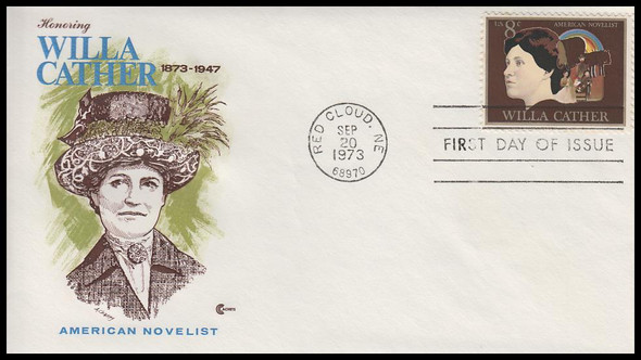 1487 / 8c Willa Cather 1973 Cover Craft Cachets FDC w / insert card