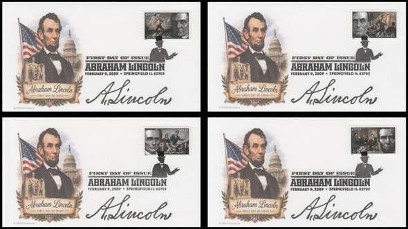 4380 - 4383 / 42c Abraham Lincoln 2009 Set of 4 FDCO Exclusive First Day Covers
