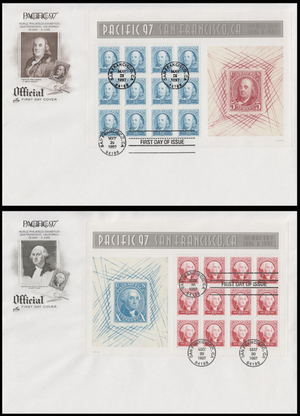 3139 - 3140 / 50c and 60c Pacific '97 Full Sheets 1997 Set of 2 With Brown and Black Cachet Artcraft FDCs