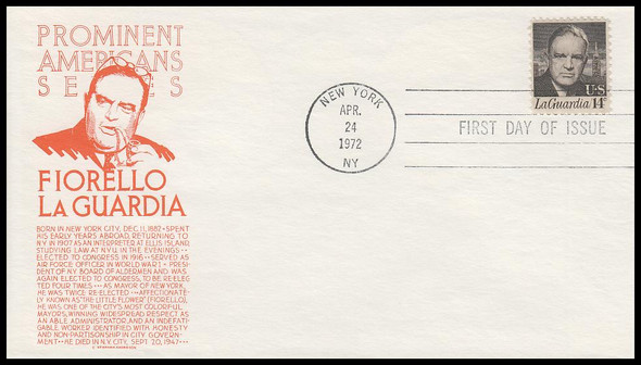 1397 / 14c Fiorello LaGuardia 1972 Anderson First Day Cover