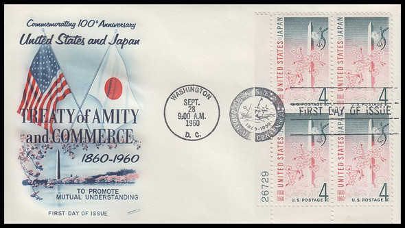 1158 / 4c US - Japan Treaty 1960 Plate Block Fleetwood First Day Cover