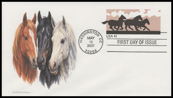 U662 / 41c Horses 6¾ Postal Stationary Envelope 2007 FDCO Exclusive First Day Cover