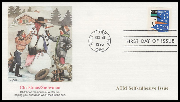 2803 / 29c Snowman ATM Self Adhesive Issue Christmas 1993 Fleetwood FDC 2803 / 29c Snowman ATM Self Adhesive Issue Christmas 1993 Fleetwood FDC