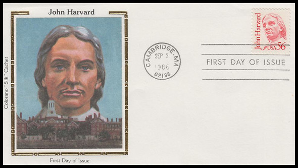 2190 / 56c John Harvard 1986 Colorano Silk First Day Cover