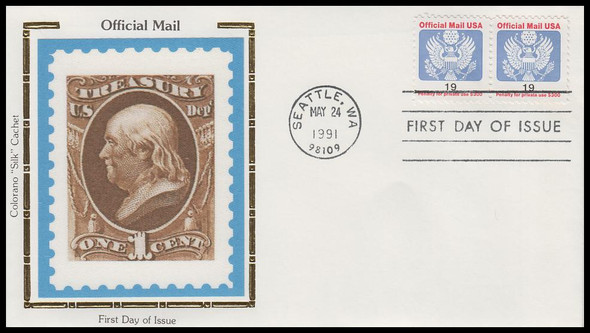 O147 / 19c Official Mail Pair 1991 Colorano Silk First Day Cover