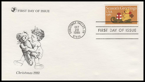 1940 / 20c Teddy Bear and Sleigh Christmas 1981 Reader's Digest FDC