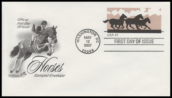 U662 / 41c Horses 6¾ Postal Stationary Envelope 2007 Artcraft First Day Cover