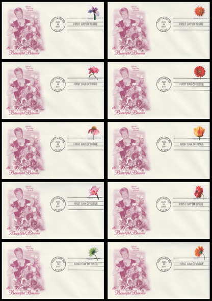 4166 - 4175 / 41c Beautiful Blooms Coil 2007 Set of 10 Artcraft First Day Covers