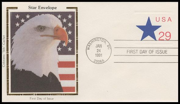 U619 / 29c Star Postal Stationary Envelope 1991 Colorano Silk First Day Cover
