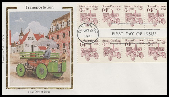 2451 / 4c Steam Carriage 1866 PNC #1 Coil Strip of 4 Colorano Silk 1991 First Day Cover