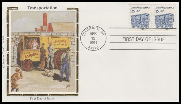 2464 / 23c Lunch Wagon 1890s Coil Pair 1991 Colorano Silk First Day Cover