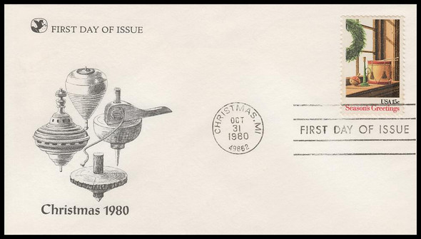1843 / 15c Wreath and Toys Christmas 1980 Reader's Digest First Day Cover
