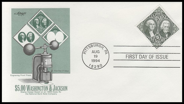 2592 / $5 1869 Essay : Washington and Jackson 1994 Artmaster First Day Cover