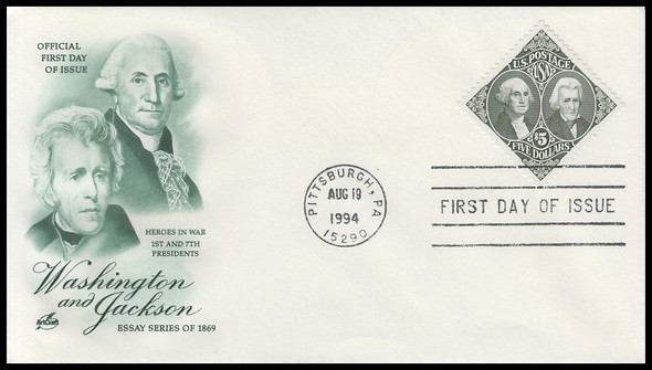 2592 / $5 1869 Essay : Washington and Jackson Artcraft 1994 First Day Cover