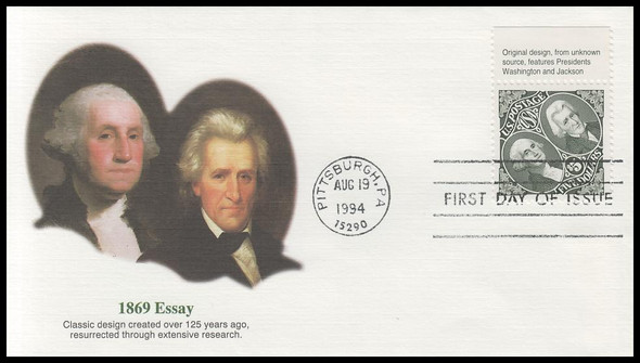 2592 / $5 1869 Essay : Washington and Jackson with Tab Fleetwood 1994 FDC