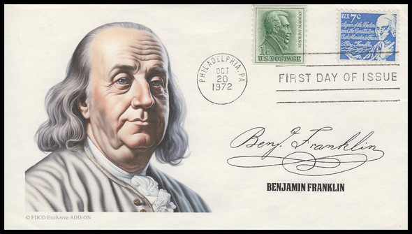 1393d / 7c Benjamin Franklin 1972 FDCO Exclusive Add-On First Day Cover