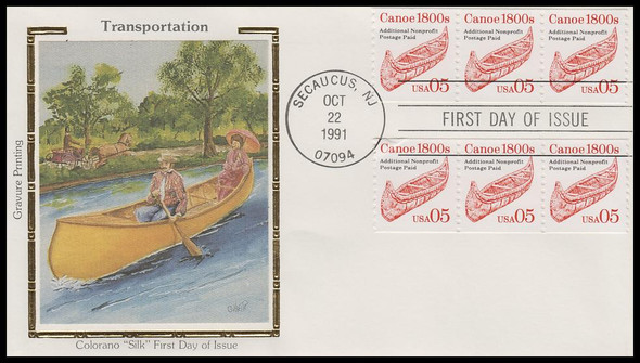 2454 / 5c Canoe 1800s Coil Strips 1991 Colorano Silk First Day Cover