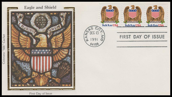 2602 / Non-denominated ( 10c ) Eagle and Shield Coil Strip 1991 Colorano Silk First Day Cover