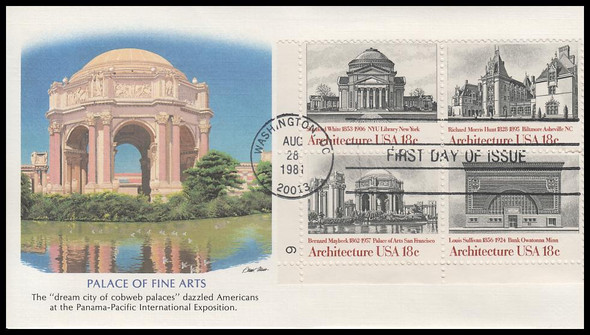 1931a / 18c American Architecture 1981 Se-Tenant Plate Block Fleetwood First Day Cover