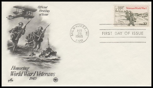 2154 / 22c World War I Veterans Artcraft / PCS 1985 First Day Cover