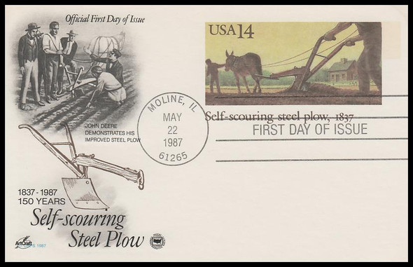UX115 / 14c Self-Scouring Steel Plow 1987 Artcraft / PCS Postal Card First Day Cover