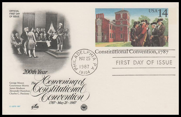 UX116 / 14c Constitution Convention 1987 Artcraft / PCS Postal Card First Day Cover